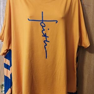 Faith Graphic Tee - Mustard Yellow with Blue Script
